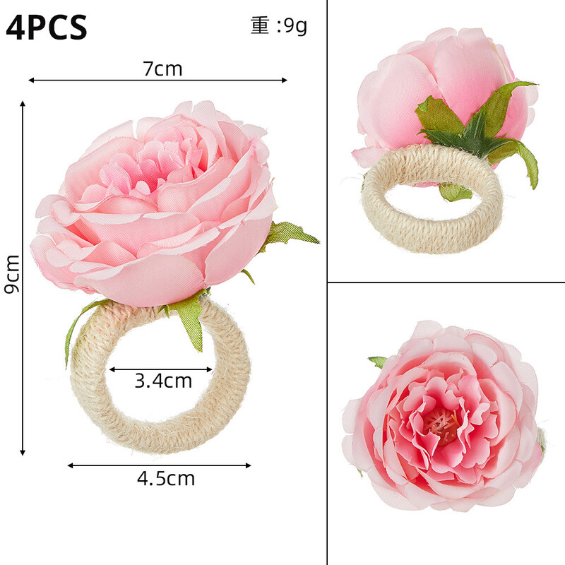 Izsmalcināts kāzu rožu ziedu salvešu gredzens 4 gab Valentīna dienas viesnīcām salvešu gredzens Creative Mouth ziedu salvešu gredzens salvetes poga