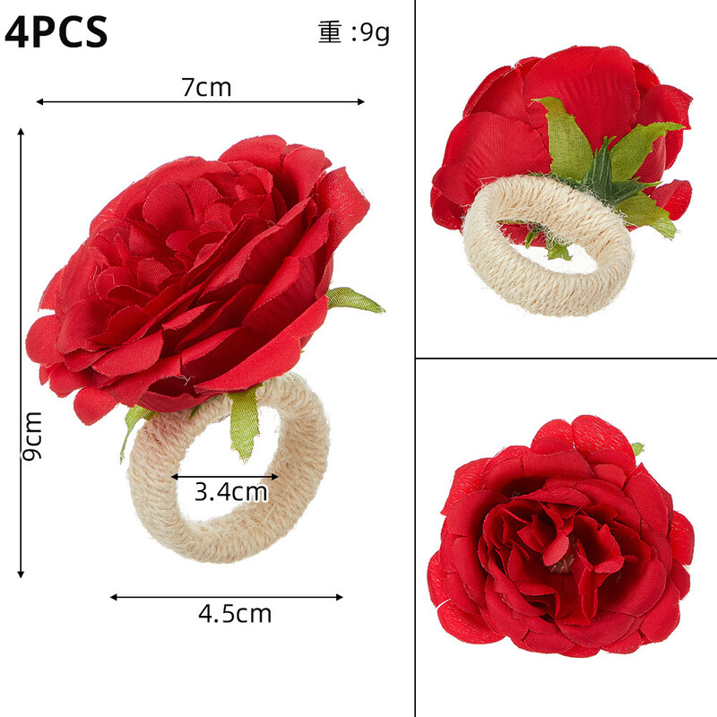 Izsmalcināts kāzu rožu ziedu salvešu gredzens 4 gab Valentīna dienas viesnīcām salvešu gredzens Creative Mouth ziedu salvešu gredzens salvetes poga