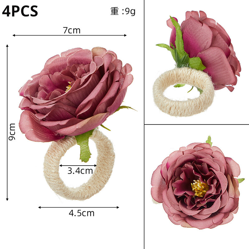 Izsmalcināts kāzu rožu ziedu salvešu gredzens 4 gab Valentīna dienas viesnīcām salvešu gredzens Creative Mouth ziedu salvešu gredzens salvetes poga