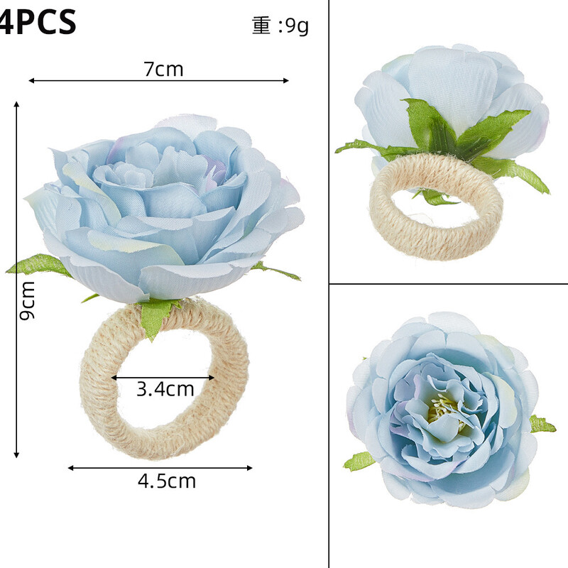 Izsmalcināts kāzu rožu ziedu salvešu gredzens 4 gab Valentīna dienas viesnīcām salvešu gredzens Creative Mouth ziedu salvešu gredzens salvetes poga