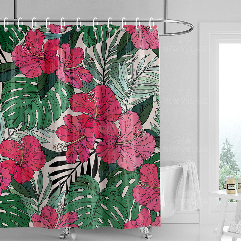 Dušas aizkaru telpas vannas istabas dalītājs Ūdensizturīgs ziemeļvalstu stila augu lapas