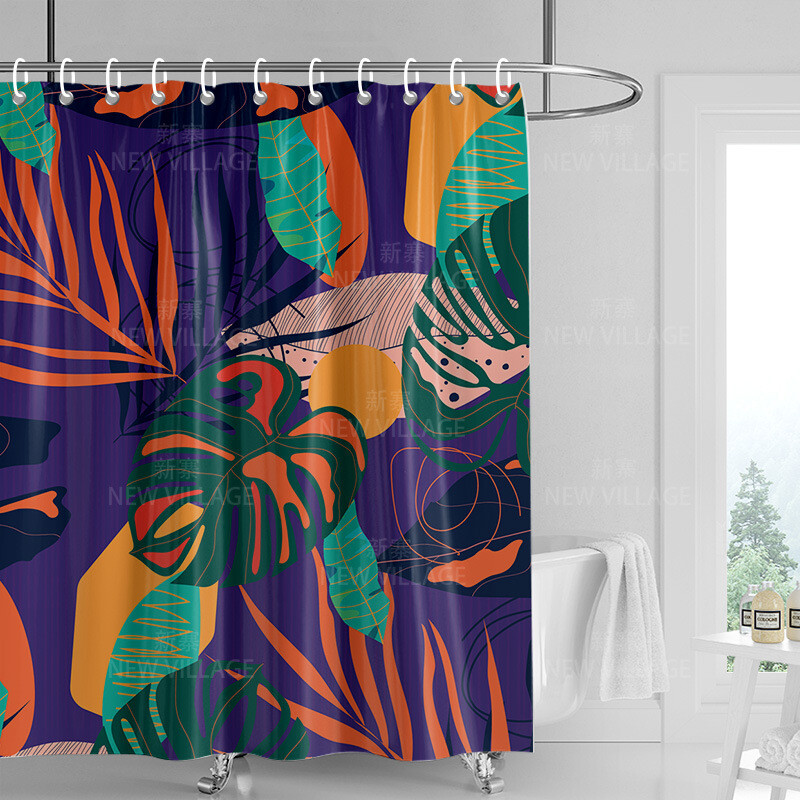 Dušas aizkaru telpas vannas istabas dalītājs Ūdensizturīgs ziemeļvalstu stila augu lapas