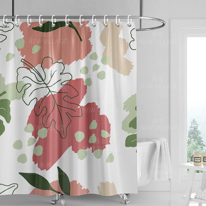 Dušas aizkaru telpas vannas istabas dalītājs Ūdensizturīgs ziemeļvalstu stila augu lapas