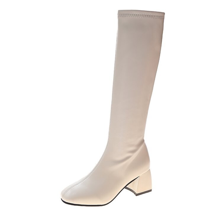 Bet ceļgalu zābaki sievietēm 2024 rudens un ziemas jauni retro kvadrātveida purngalu biezi papēžu zābaki sievietēm plāni augsti bruņinieku zābaki