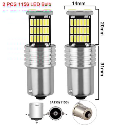 2 vnt. automobilio LED lemputė P21W BA15S 1156 PY21W BAY15D 1157 posūkio signalo lemputė 12V 4014 SMD 6500K balti automatiniai atbulinės eigos parkavimo galiniai žibintai