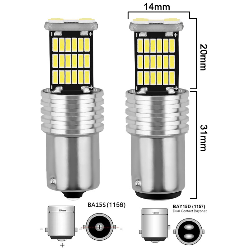 2 vnt. automobilio LED lemputė P21W BA15S 1156 PY21W BAY15D 1157 posūkio signalo lemputė 12V 4014 SMD 6500K balti automatiniai atbulinės eigos parkavimo galiniai žibintai