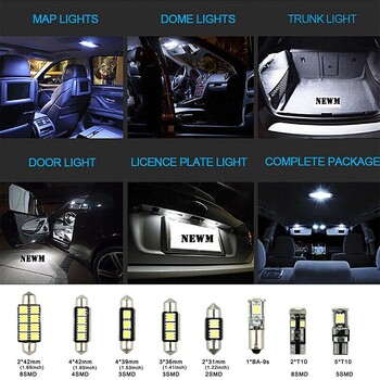 23 τεμ. Led Car Light Bulb T10 Εσωτερικός χάρτης Dome Trunk πινακίδα κυκλοφορίας κιτ λαμπτήρων εξαιρετικά λεπτού σχήματος White Lights Σετ φωτιστικών αυτοκινήτου