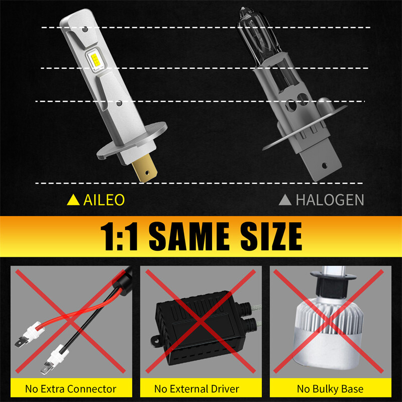 AILEO 2vnt LED H3 žibintai 200W 10000LM 6000K H1 LED priekiniai žibintai 6000K lemputės dizainas belaidis automobiliui CSP 7035 lustas baltas Plug&Play