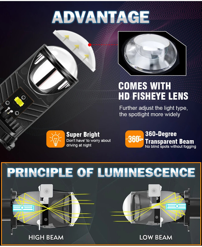 H4 LED projektoriaus objektyvas priekinis žibintas Automobilio LED priekinis žibintas Canbus 6000K Hi/Lo Beam lemputė su turbo ventiliatoriumi 22000LM 90W automobiliui/motociklui 12V