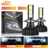 Mini Canbus H4 H7 LED automašīnas priekšējais lukturis 30000LM 300W 6000K 8000K lampa H1 9005 HB3 9006 HB4 H8 H9 H11 miglas lukturi auto spuldzes