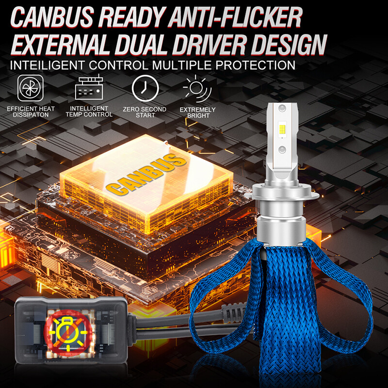 300W 30000LM H7 H4 H11 LED automobilio priekinių žibintų lemputės H1 H8 H9 9005 HB3 9006 HB4 6500K baltas CSP lustas be ventiliatoriaus be ventiliatoriaus lemputės vario juosta
