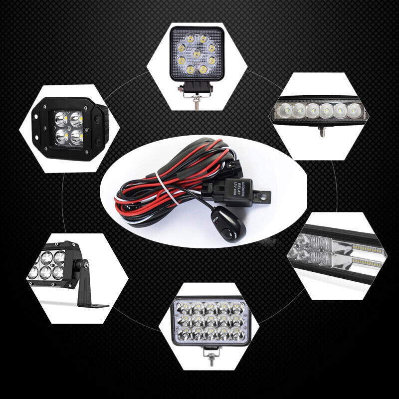 Automobilio LED šviesos juostos laidų rinkinys, skirtas LED darbo lemputei 12V 40A vandeniui atspari relė, 1-2 juostos šviesos jungiklio laidų rinkinys