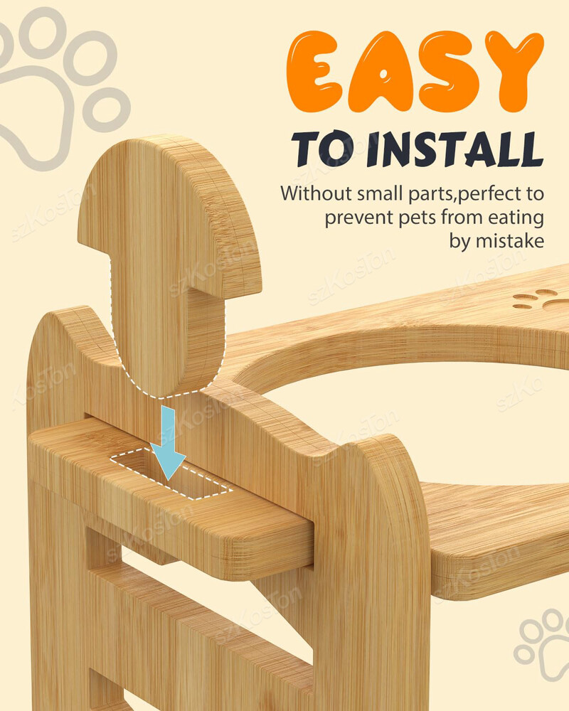 Emelt kutyatálak Bambusz dönthető, állítható kutyaetető állvány rozsdamentes acél etetőtálakkal kölyökkutyáknak macskáknak kisállat-kiegészítők