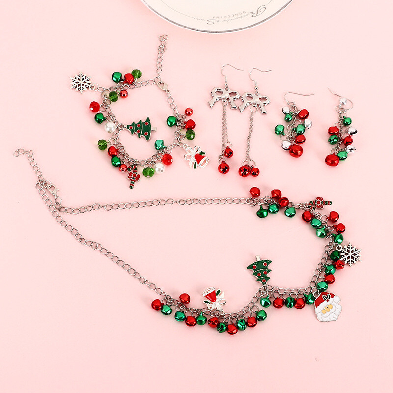 Europska i američka prekogranična nova božićna ogrlica, naušnice, narukvica, set za božićno drvce, zvona Djeda Mraza, naušnice za kapanje ulja