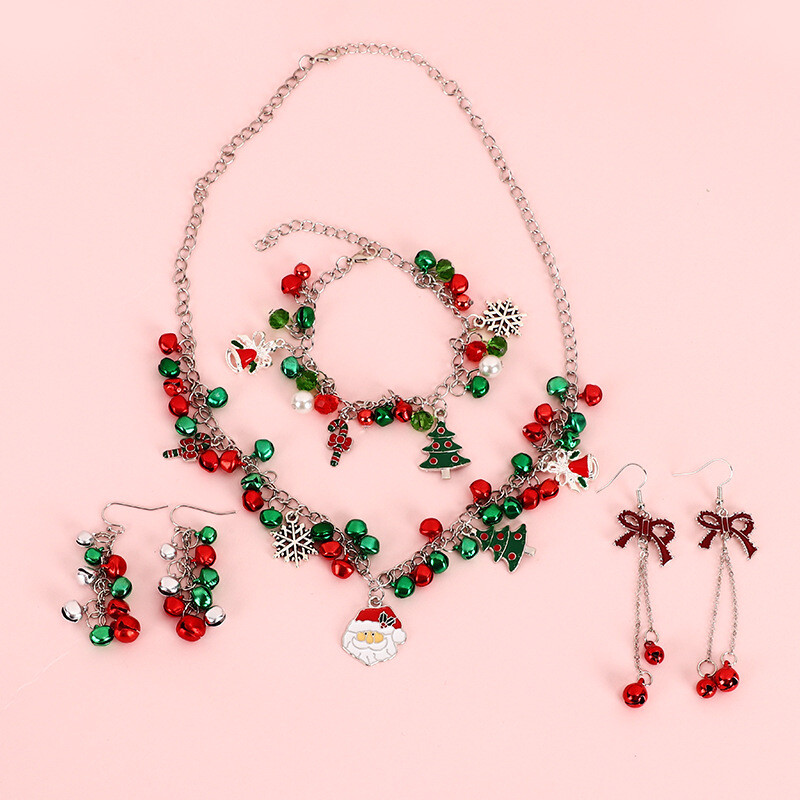 Europska i američka prekogranična nova božićna ogrlica, naušnice, narukvica, set za božićno drvce, zvona Djeda Mraza, naušnice za kapanje ulja