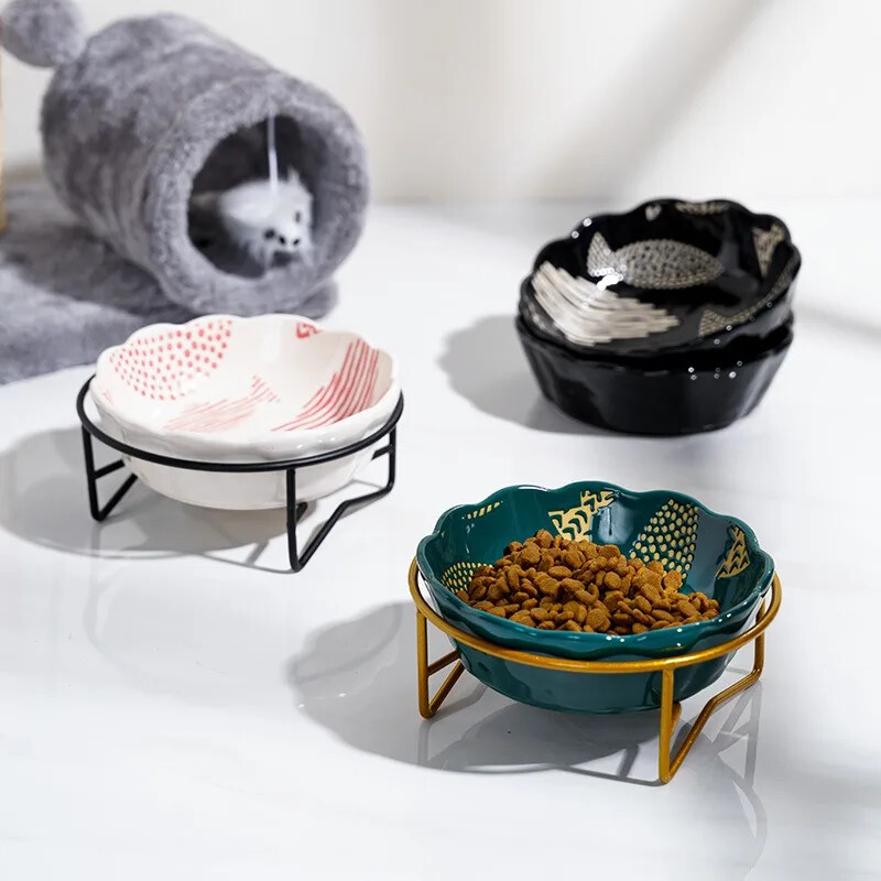 Új kerámia kisállattál védő gerincasztal magas lábú aranyos rajzfilm etető kutya és macska halmintás tál kisállat kellékek