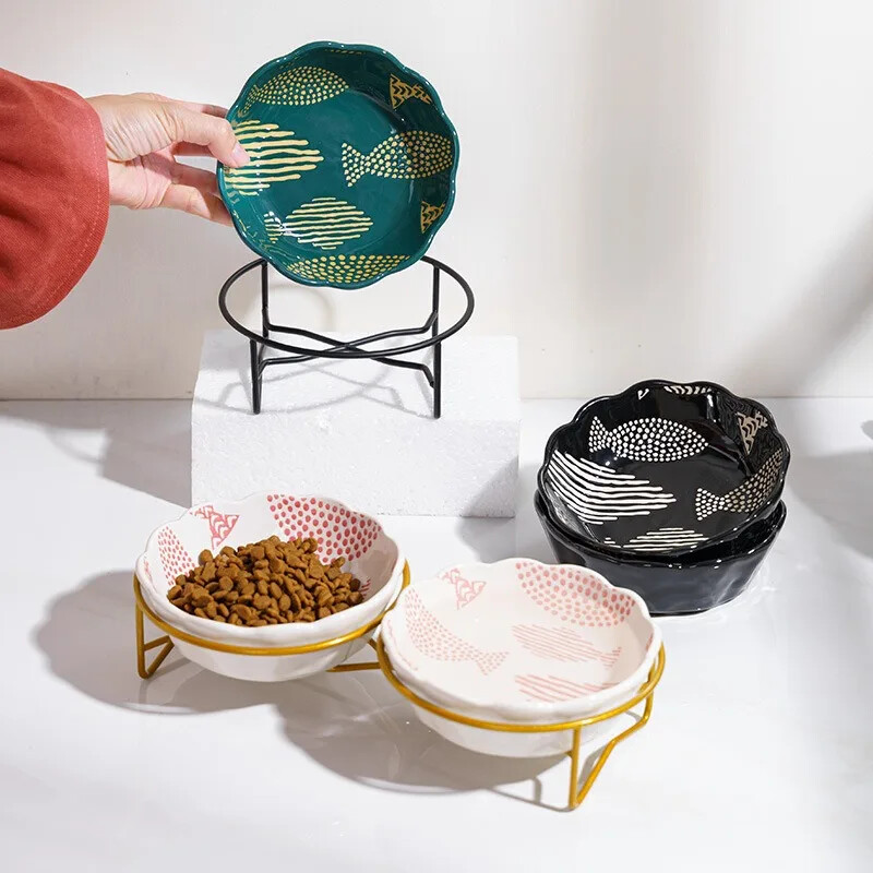 Új kerámia kisállattál védő gerincasztal magas lábú aranyos rajzfilm etető kutya és macska halmintás tál kisállat kellékek