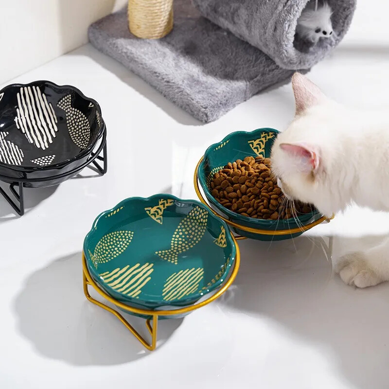 Új kerámia kisállattál védő gerincasztal magas lábú aranyos rajzfilm etető kutya és macska halmintás tál kisállat kellékek