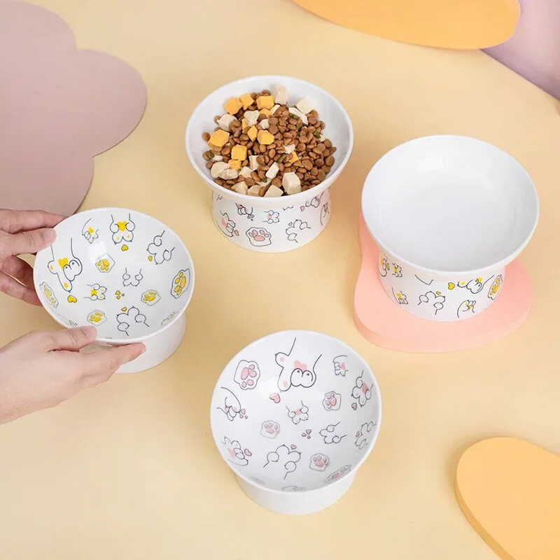 Macskatál kerámia macskaeledel védi a nyakcsigolyát ferdén nyíló kisállat magas lábú tál macskaeledel vizestál kutya