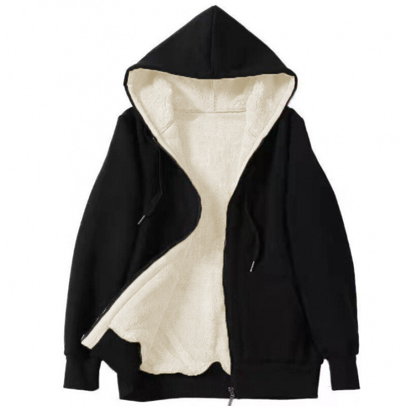 Hanorac cu mâneci lungi cu glugă de pluș de toamnă nouă europeană și americană, hanorac imprimat de culoare uni, haină largi de pluș pentru femei 1511