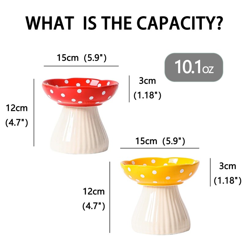 Κεραμικό υπερυψωμένο ράφι 6 ιντσών με μανιτάρια για γάτες, μπολ τροφής για γάτες φιλικό προς τα γένια για φαγητό και νερό για επίπεδη κλίση για γάτες