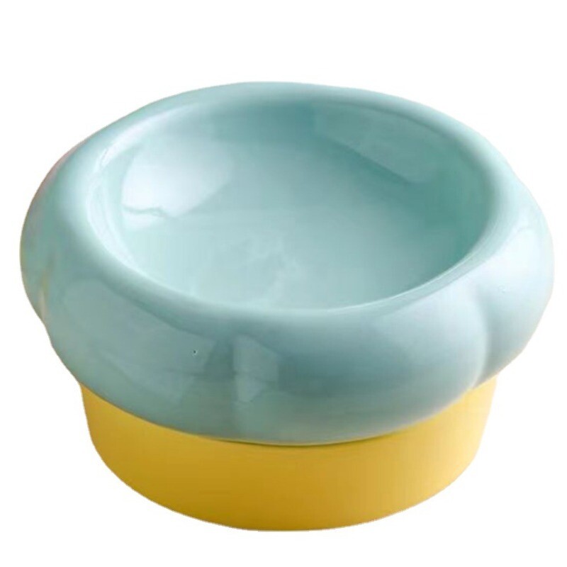 Bol pentru pisici, drăguț, din ceramică, cu două scopuri, pentru băut cu cereale, anti-răsturnare, farfurie cu capul cutiei pentru animale de companie, cu strat dublu, bol pentru băut.