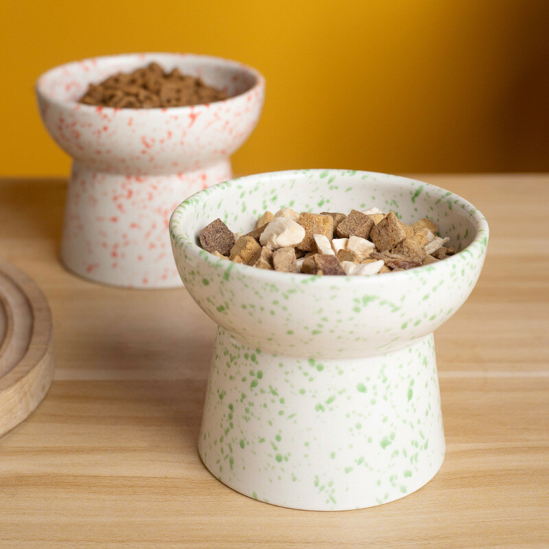 Augsta kaķu bļoda keramikas lolojumdzīvnieku bļoda kakla aizsardzība plakana bļoda kaķu barības bļoda suņu barības bļoda kaķu barotava mājdzīvnieku piederumi