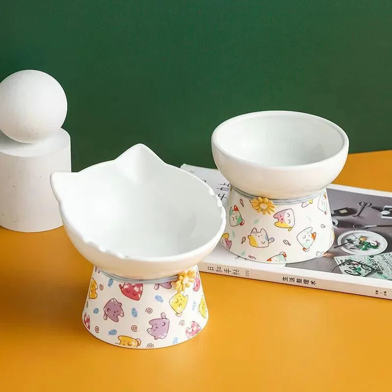 Bol de ceramică înălțat pentru pisici Hrană pentru animale de companie Hrănitoare de apă Cățeluș crescut Câini care beau boluri pentru mâncare