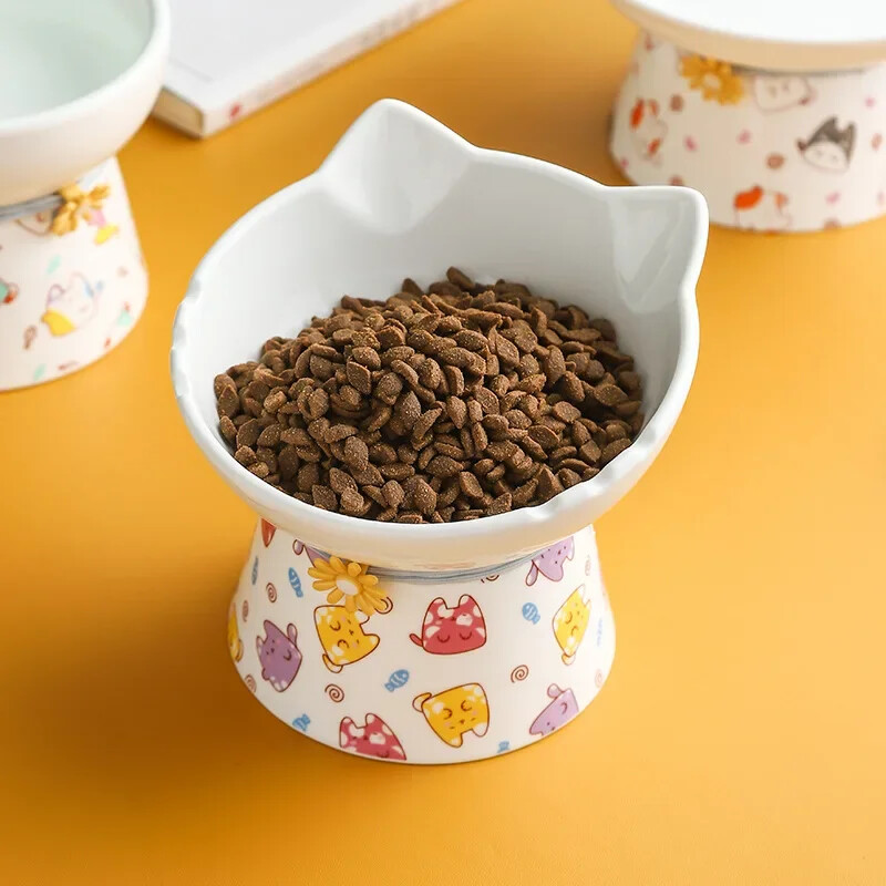 Bol de ceramică înălțat pentru pisici Hrană pentru animale de companie Hrănitoare de apă Cățeluș crescut Câini care beau boluri pentru mâncare