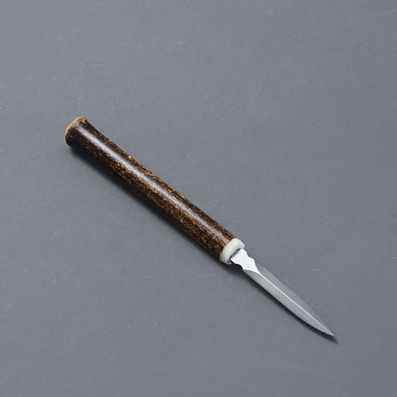 Zen Bamboo Whip Pu`er arbatos peilis Damasko raštas nerūdijančio plieno arbatos kūgio arbatos ceremonijos priedai Rankų darbo bambuko arbatos peilis su medine rankena