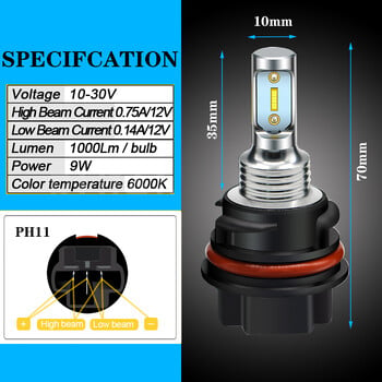 2 τεμ. PH11 9014 HS5 LED Headlight Bulb Hight Low Beam DC10-30V 12V 24V 6000K Για YAMAHA SUZUKI HONDA.