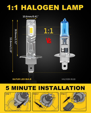 2 τμχ Canbus Error Free H1 LED Bulbs Super Bright High Beam H1 Car LED Head Lights Fomless Fanless 6000K White 12V Mini size