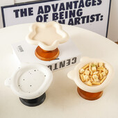 Nou castron pentru pisici de calibru mare în stil de mijlocul secolului Bol înalt din ceramică pentru animale de companie Bol înalt din lemn pentru câini Protecție pentru gât Bol ridicat pentru mâncare pentru pisici