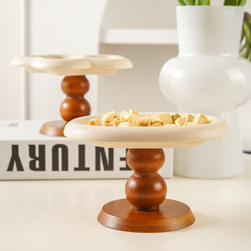 Nou castron pentru pisici de calibru mare în stil de mijlocul secolului Bol înalt din ceramică pentru animale de companie Bol înalt din lemn pentru câini Protecție pentru gât Bol ridicat pentru mâncare pentru pisici