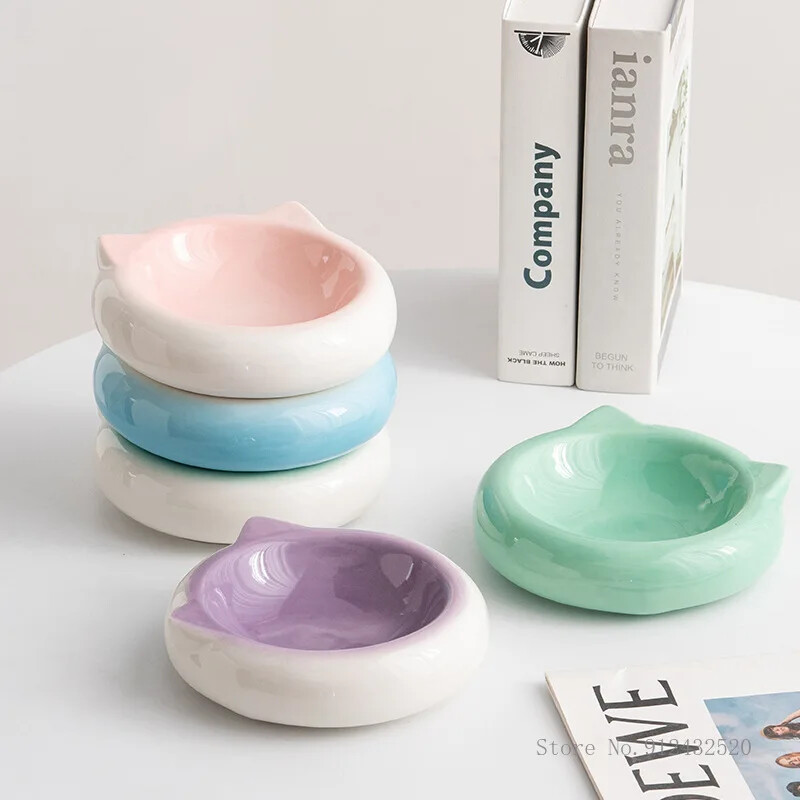 Creativ din ceramică cu fund plat, în formă de ureche de pisică, bol cu mâncare, farfurie pentru sufragerie, accesorii pentru animale de companie, bol de băut, 1 buc.