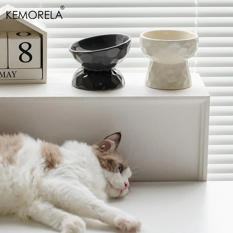 Kaķu keramikas bļoda gradienta lolojumdzīvnieku barība ūdens barotavas Mazie suņi Dzeršanas ēšanas piederumi Pacelti noliekti kaķi kucēnu barošanas piederumi