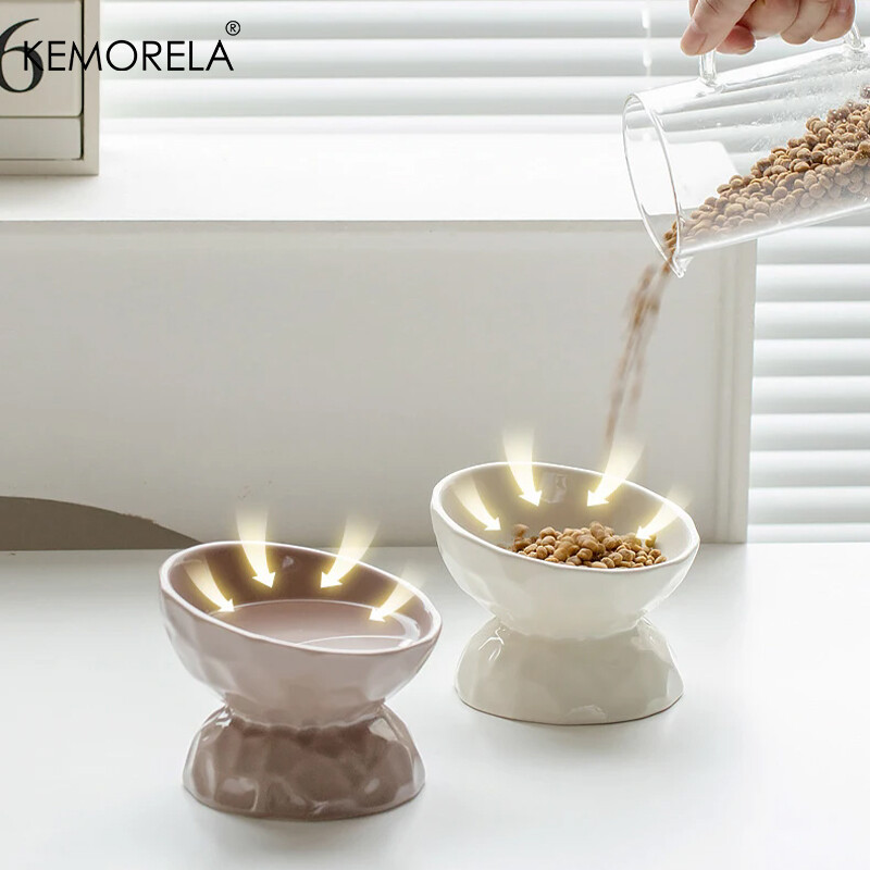 Kaķu keramikas bļoda gradienta lolojumdzīvnieku barība ūdens barotavas Mazie suņi Dzeršanas ēšanas piederumi Pacelti noliekti kaķi kucēnu barošanas piederumi