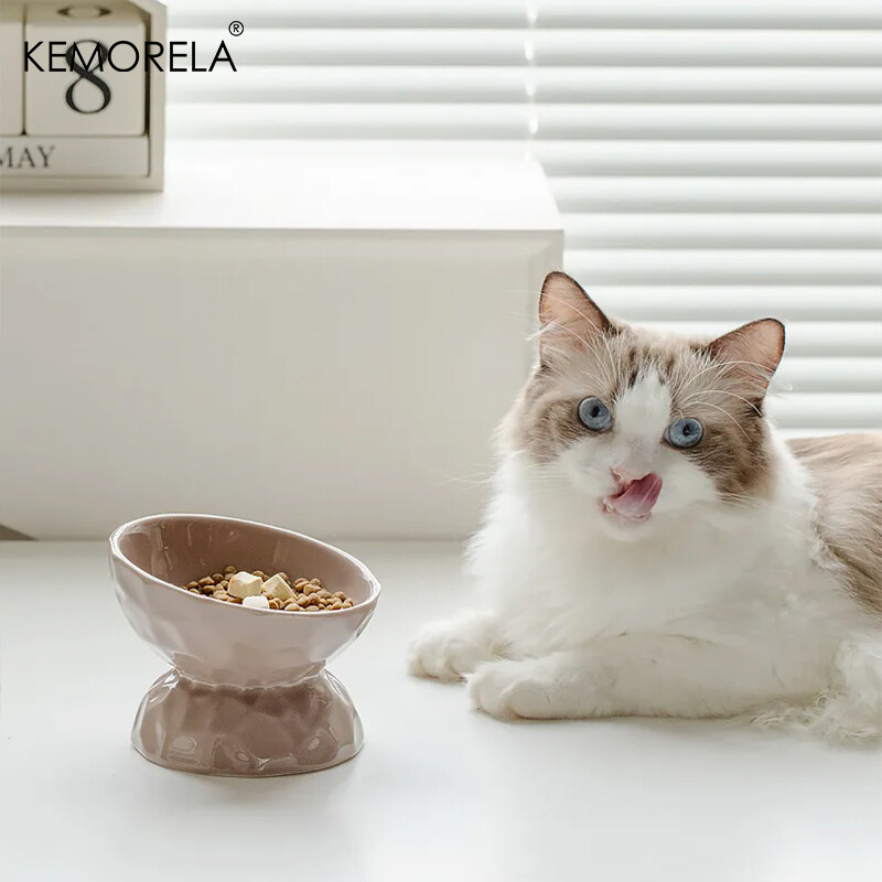 Kaķu keramikas bļoda gradienta lolojumdzīvnieku barība ūdens barotavas Mazie suņi Dzeršanas ēšanas piederumi Pacelti noliekti kaķi kucēnu barošanas piederumi