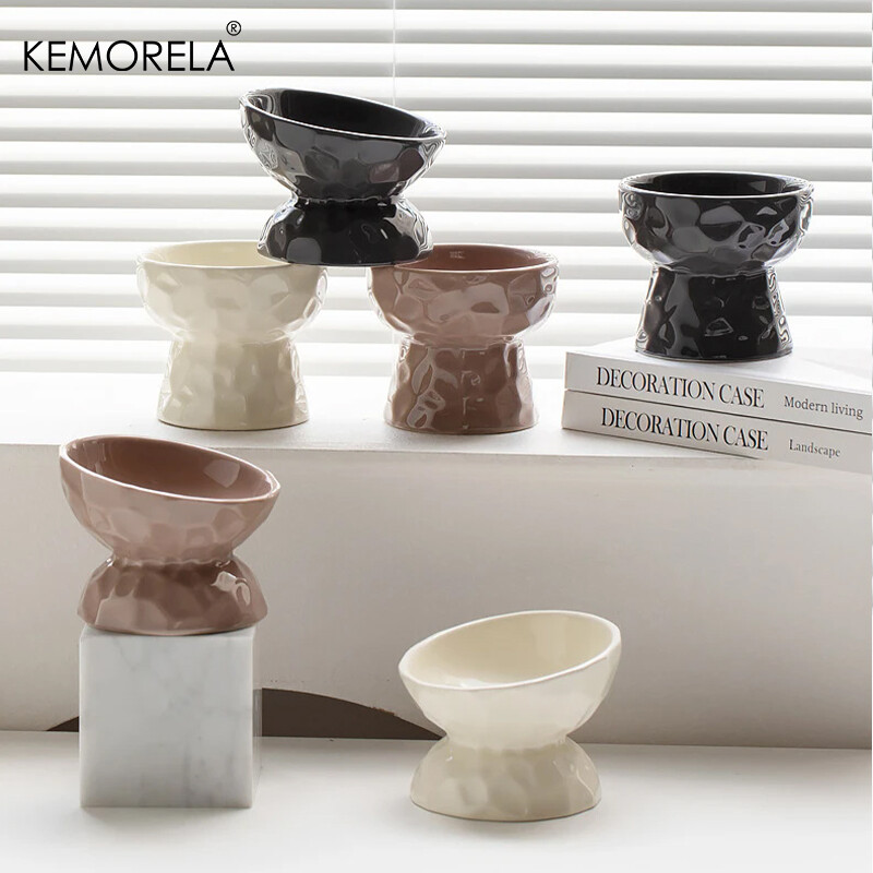 Kaķu keramikas bļoda gradienta lolojumdzīvnieku barība ūdens barotavas Mazie suņi Dzeršanas ēšanas piederumi Pacelti noliekti kaķi kucēnu barošanas piederumi