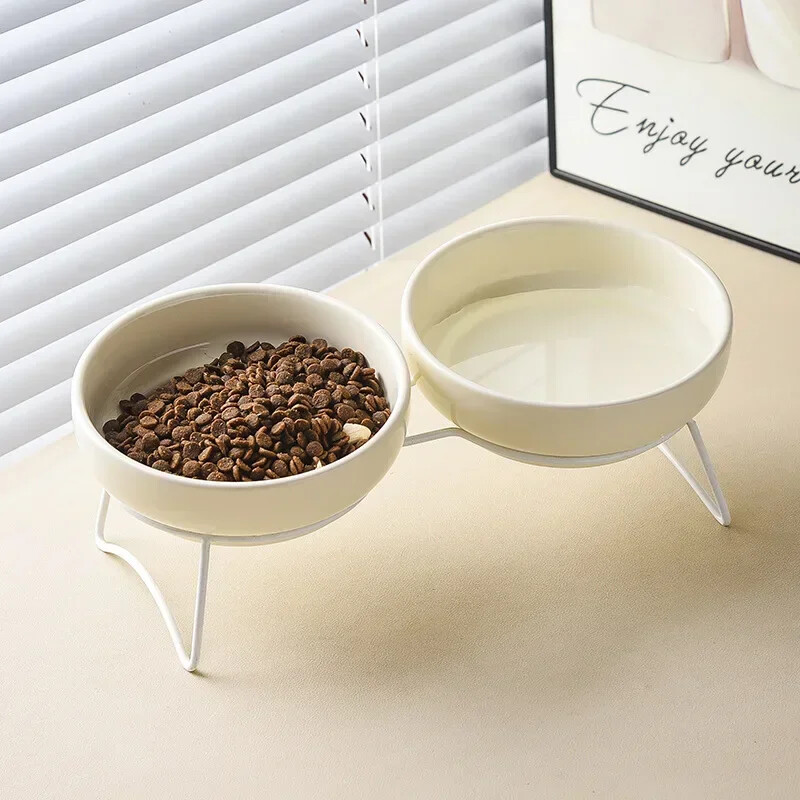 Λεκάνη φαγητού Dog Basin Dog Bowl Μπολ πόσιμου νερού Προστασία μπολ φαγητού Προμήθειες αυχενικής σπονδυλικής στήλης για κατοικίδια Κεραμικό μπολ διπλής γάτας