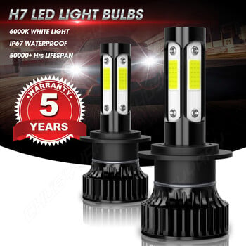 PCVBMLAUT 2PCS Автомобилни светлини H7 Супер ярки LED фарове High Low Beam Фарове за мъгла Крушка Бяла 6000K Minisize Автомобилни аксесоари