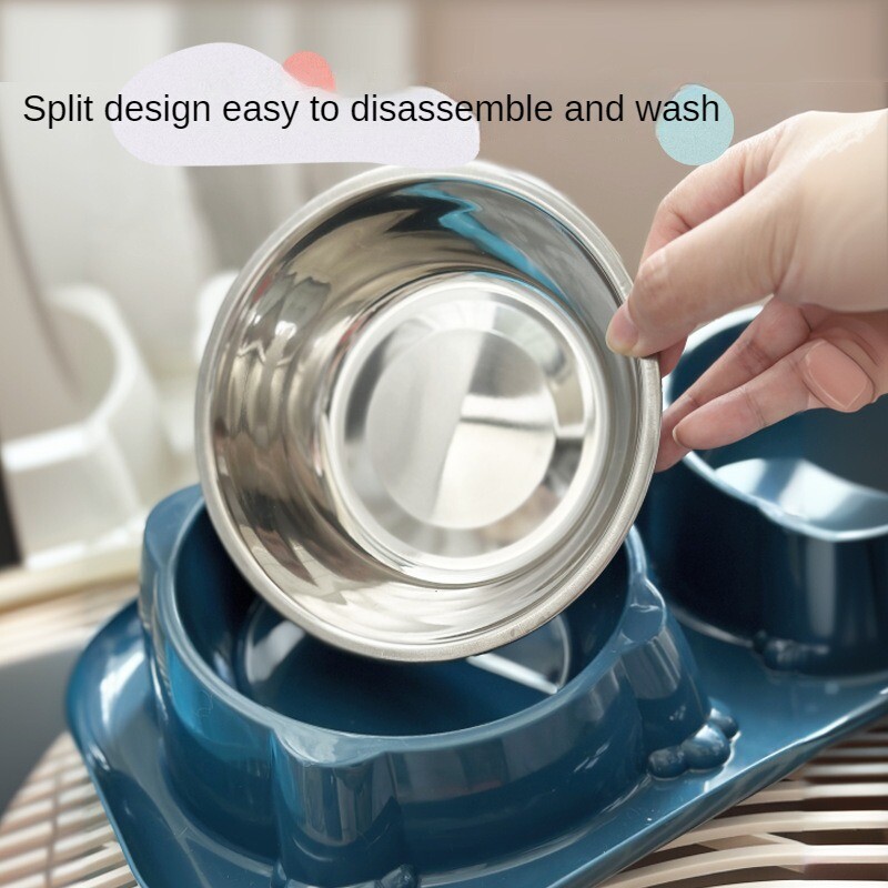 Miska pre mačky, dvojitá miska na krmivo pre psov, nerezová oceľ, proti prevráteniu, miska na pitnú vodu a kŕmenie pre mačky, šikmé ústa, potreby pre domáce zvieratá