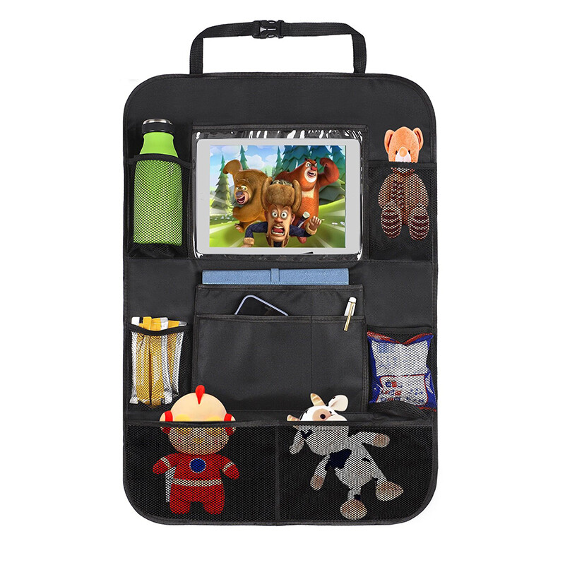 Autósülés háttámlája Több zsebes függeszthető tárolótáska tabletta pohártartó Rendező rúgásgátló szőnyegek gyerekeknek