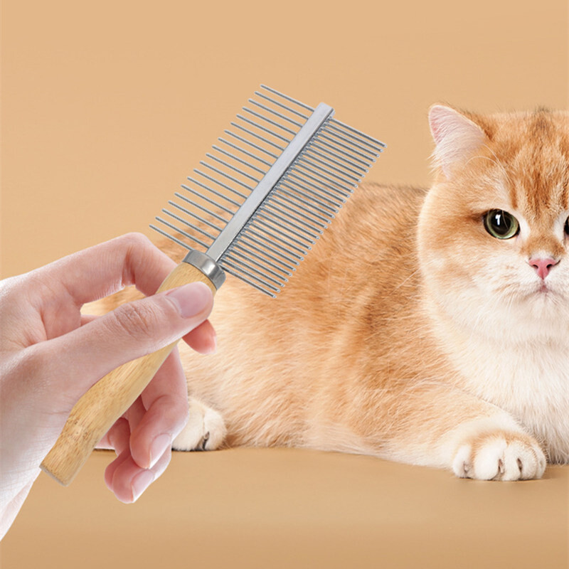 Pieptene pentru pisici Perie pentru pisici din oțel inoxidabil Perie pentru păr pentru câini Mâner din lemn Dispozitiv de îndepărtare a părului pentru animale de companie Pieptene pentru pisici Unelte de curățare pentru îngrijirea animalelor de companie Ac