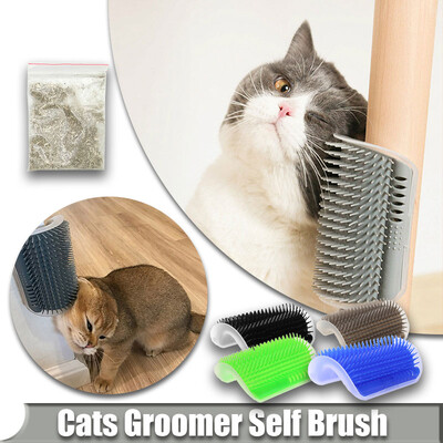Cats Groomer Self Brush Pet Massage Self Comb Αφαιρούμενη γωνία τοίχου γάτας ξύσιμο Βούρτσα τριβής Προμήθειες καθαρισμού περιποίησης κατοικίδιων