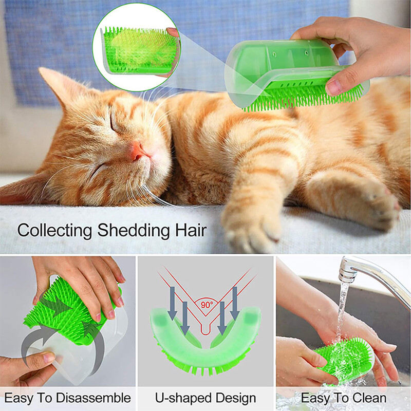 Cats Groomer Self Brush Pet Massage Self Comb Αφαιρούμενη γωνία τοίχου γάτας ξύσιμο Βούρτσα τριβής Προμήθειες καθαρισμού περιποίησης κατοικίδιων