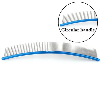 19cm Καμπύλη χτένα για κατοικίδια Ανοξείδωτες χτένες Επαγγελματική χτένα περιποίησης κατοικίδιων με πυκνά αραιά δόντια Βούρτσα καθαρισμού γάτας σκύλου Χτένη ανοιχτού κόμπου