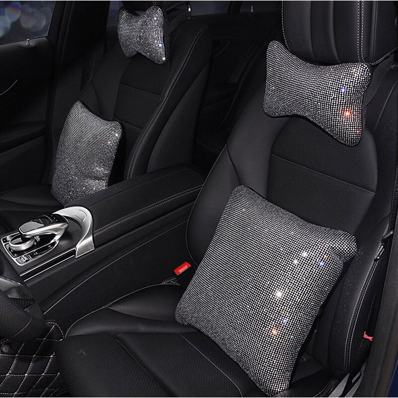 Pernă de susținere lombară pentru mașină cu diamante cu strasuri strălucitoare pentru scaun de birou ține talie pernă multifuncțională pentru spate Accesorii auto