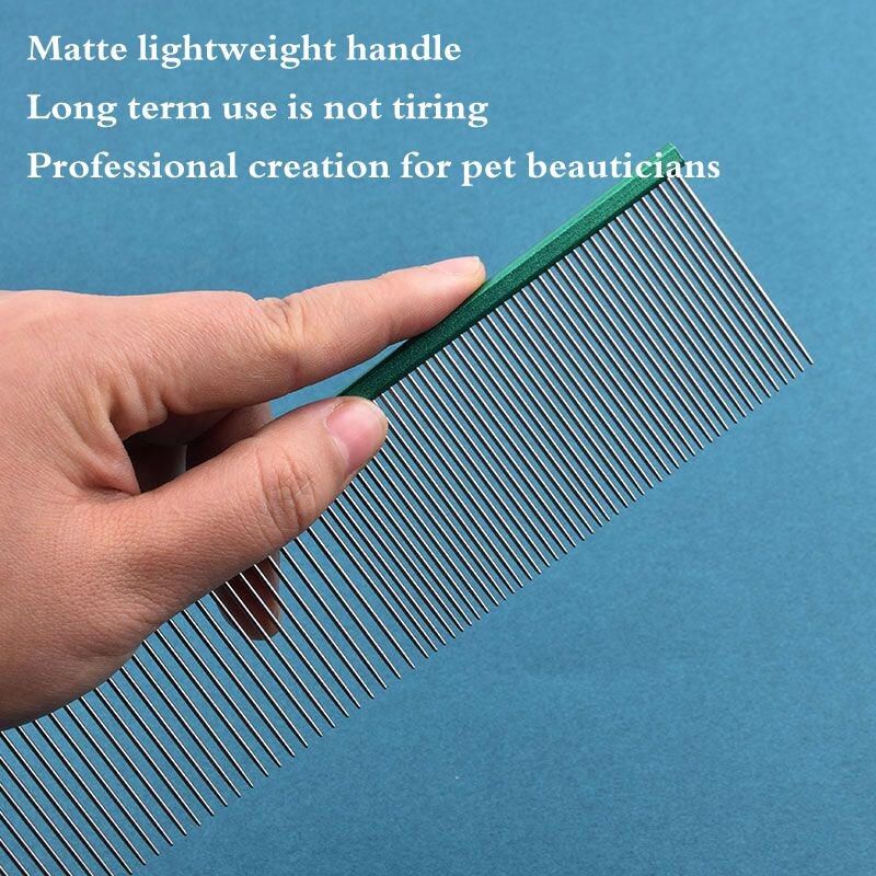 7 krāsu mājdzīvnieku kopšanas ķemme ar platiem zobiem, profesionāla viegla alumīnija nerūsējošā tērauda kaķu ķemme, matu trimmera suka, suņu ķemme 16/19 cm