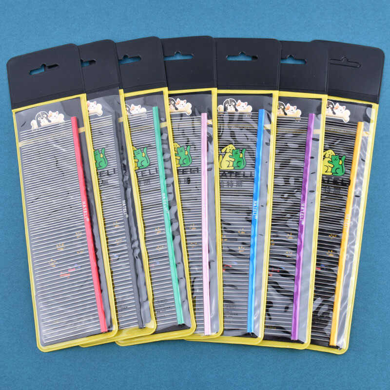 7 krāsu mājdzīvnieku kopšanas ķemme ar platiem zobiem, profesionāla viegla alumīnija nerūsējošā tērauda kaķu ķemme, matu trimmera suka, suņu ķemme 16/19 cm